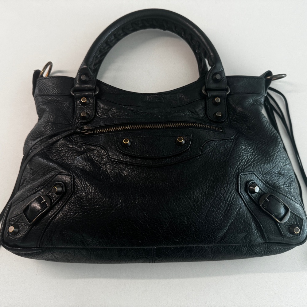 Balenciaga Arena Classic Town black leather satchel adjustable crossbody strap